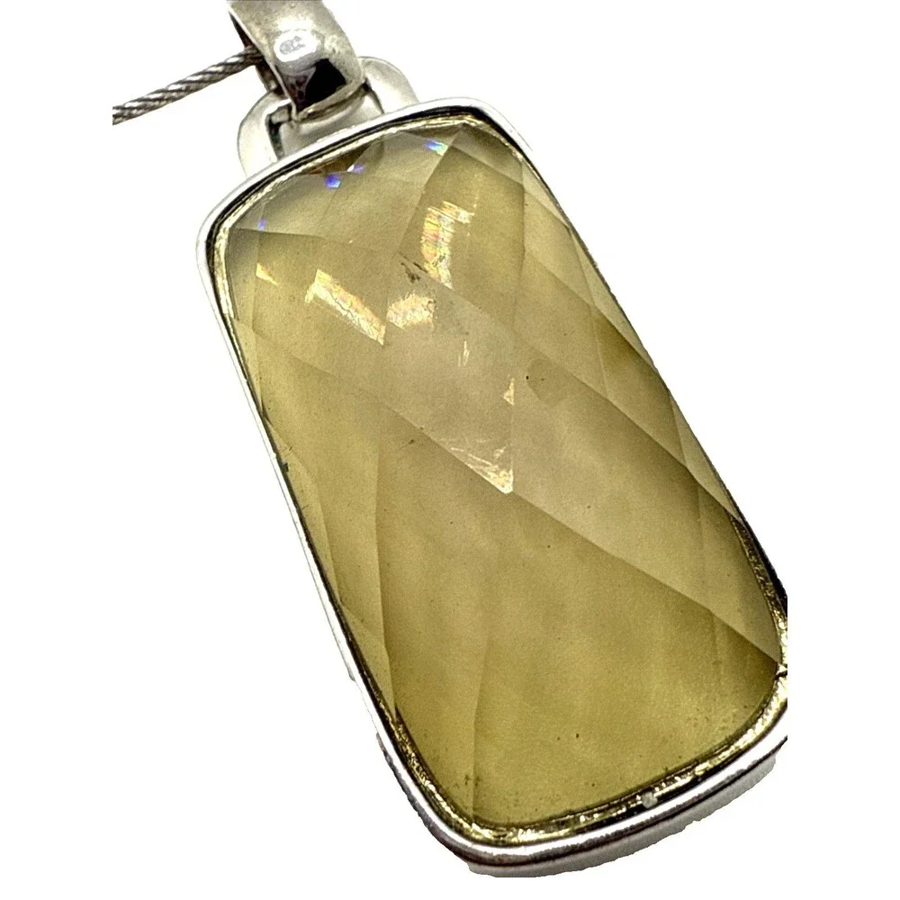Anne Klein Pendant Necklace Silver Tone Faux Smoky Topaz Faceted Stone AK 16-19